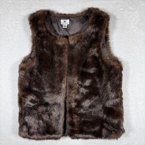 Worthington Faux Fur Vest Women's Size Medium Brown Sleeveless Jacket